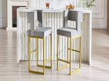 Modern grey velvet bar chair set - stable comfortable. Golden metal legs. Smooth design lines W1512P612601