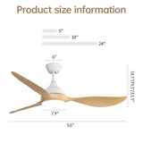 56 Inch Modern Ceiling Fans Dimmable LED Light Quiet DC Reversible Motor for Indoor & Outdoor W934P230465