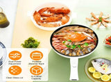 Electric Hot Pot Non-Stick Frying Pan Portable Rapid Noodles Cooker with Long Handle Steamer Spatula 92168508