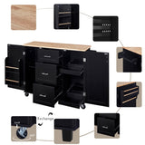 K&K Rolling Kitchen Island with Storage, Kitchen Cart with Rubber Wood Top, 3 Drawer, 2 Slide-Out WF316599AAB