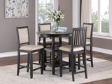 Beautiful Black Finish Wooden Counter Height Chairs 2pcs Set Beige Color Textured Fabric Upholstered B01155796