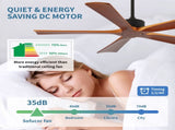 52 Inch Ceiling Fans and Remote, Wood Indoor Outdoor Ceiling Fan for Patios Living Room Bedroom 5 W2878P333280