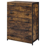 ZNTS Rustic Oak and Black Chest with 5-Drawer B062P189229