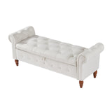 Beige, Solid Wood Legs, Velvet Bedroom End of Bed Storage, Rolled Side Sofa, Toy Storage 59544977