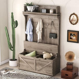 ZNTS Hall Tree with Storage Bench, Entryway Bench with Drawer and 5 Hooks, Coat Rack with Display Shelf 14340946