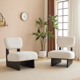 Modern Beige Lounge Chair with Polyester Upholstery, Sturdy Black Wood Base, Minimalist N767P241702B