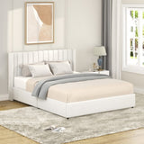 Anda Queen Size Ivory Boucle Upholstered Platform Bed with Patented 4 Drawers Storage, Tufted B083P152011
