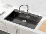 Stainless Steel Kitchen Sink, 36x22 Single Bowl, Overmount Handmade Sink in Black, with Cutting 80406989