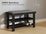 Storage Bench 3-Tier Entryway Bench with Cushion & Shoe Rack 23.6"x11.4"x19.3" Black 61808839