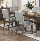 Walnut Finish Wood Side Chairs Set of 2, Gray Textured Fabric Upholstered Seat and Back Modern B011P196956
