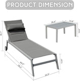 Outdoor Patio Chaise Lounge Set of 3, Aluminum Pool Lounge Chairs with Side Table and Wheels, W1859P172270