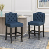 Vienna Contemporary Fabric Tufted Wingback 27 Inch Counter Stools, Set of 2, Navy Blue and Dark 64855.00NBLU