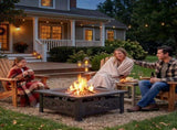 32 Inch Square Outdoor Wood Pit Table, Heavy Duty Wrought Iron Firepit with Pyramid 67409235