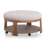 Wire-brushed Finish Natural Tone / Beige 1pc Ottoman Transitional Style Deep Button Linen Like B011P184961