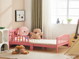 Single-layer vertical plank bed with side railings, pink, 135*75*62.5cm, wooden bed, pine, 90765179