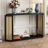 TREXM Unique Arrow-Shaped Design Console Table with Open Shelf and Rattan Side for Living Room and N715P228111B