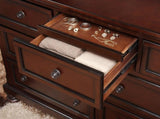 Classic Transitional Dresser of 7 Drawers Brown Cherry Finish Birch Veneer Hidden Drawer Bun Feet B011P155250
