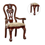 ZNTS Formal Classic Set of 2pc Arm Chairs Dining Room Cherry Solid wood Damask Print Fabric Seat B011P248054