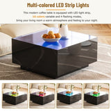 ON-TREND Square High Glossy Coffee Table with 16-color LED Strip Lights, Modern Center Table with N721P191980B