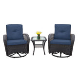 ZNTS 3 Pieces Conversation Set, Outdoor Wicker Rocker Swivel Patio Bistro Set, Rocking Chair with Glass W2749P185909