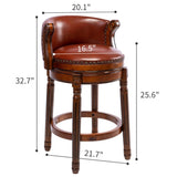 Seat height 26'' Cow top Leather Wooden Bar Stools, 360 Degree Swivel Bar Height Chair with Backs W2195135487