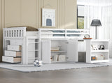 Twin Loft with Storage Cabinet, Drawer and Shelf Cabinet and Pulling-Out Desk, Rubber Wood Loft 20122803