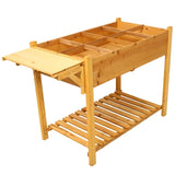 8 Pockets Horticulture Raised Garden Bed Elevated Wood Planter Box Stand with Foldable Side Table 91070442