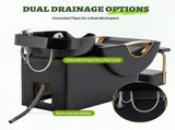 Large Shampoo Bowl & Chair Set with Footstool Black & Gold Barber Backwash Chair, Heavy Duty W1422P453659