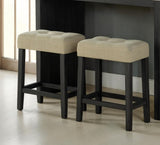 Two-Tone Design Transitional Black 3pc Dining Set Table 2x Stools Tufted Beige Seats Dining Room B2741P301915