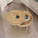 ZNTS Modern Round Wood Rotating Tray Coffee Table with Storage & Metal Legs in Natural N735P185132N