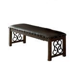 Traditional 1pc Bench Dining Room Leatherette Espresso Seat Rustic Walnut Finish Wooden Bench B011P246017