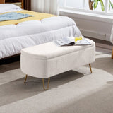 ZNTS Ivory White Storage Ottoman for End of Bed Gold Legs, Modern Ivory White Faux Fur Entryway W117082032