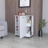 Newport Bar Cart with Casters, 6-Built In Rack and 2 Open Shelves B128P176154