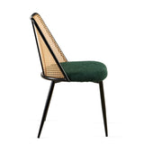 Green Rattan Dining Chairs Set of 4,Boucle Chairs with Natural Cane Back, Upholstered Dining Room W1164P218674