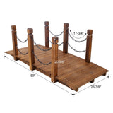 5 FT Wooden Garden Bridge, Stained Wood Arc Footbridge with Chain Railings for Backyard Creek Farm, 06028171