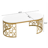 Modern Oval Coffee Table with Cut-Out Pattern Metal Stainless Steel Frame in 47.2" N735P192911K