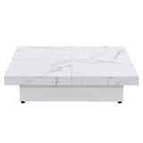 Square Marble Veneer Coffee Table Sliding Top with Storage in White 39.4'' WF322094AAK
