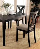 ZNTS Brushed Black Solid wood 5pc Dining Set Table And 4x Chairs Brown Fabric Cushions Seats X-Cross Back B011P214984