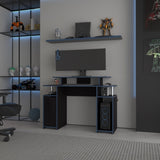 FM FURNITURE Lol Minimalist Gaming Desk with Elevated Monitor Shelf. Blue Accents B128P283295