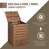 450L Garden Compost Bin with 2 Sliding Doors, Brown 29121641