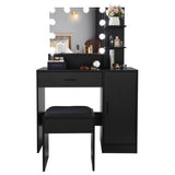 ZNTS FCH Large Vanity Set with 10 LED Bulbs, Makeup Table with Cushioned Stool, 3 Storage Shelves 1 30731740