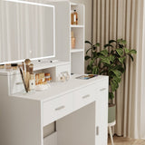 White dressing table with LED 3-color illuminated mirror and power outlet, dressing table with W1320P186696