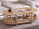 37.8" Oval Coffee Table with 2-Tier Rope Woven Storage Shelf, Melamine MDF Tabletop & Metal Frame, 09681273