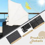 White Rattan Daybed Lounge W/ Retractable Top Canopy Side Tables Cushions 65135668