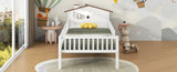 Twin Size Wood Platform Bed with House-shaped Headboard, LED and Built-in Storage, White N709P184429K
