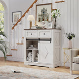 39" Sliding Barn Door Buffet Sideboard Cabinet Coffee Bar with and 2 Drawers, Coffee W2948P245259