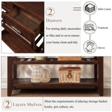 Console Sofa Table with 2 Storage Drawers and 2 Tiers Shelves, Mid-Century Style 42'' Solid Wood W120284583