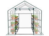 Mini Walk-in Greenhouse with PE Cover, 8-Shelf Indoor Outdoor Plant Gardening Green House for Garden 88814517