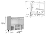 32" H white bar- coffee cart, Kitchen or living room cabinet storage with 4 wheels, with 8 bottle B097133141