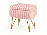 Faux Fur Vanity Stool with Hidden Storage, Reversible Lid Convertible Ottoman Stool, Gold Metal Legs 86694254